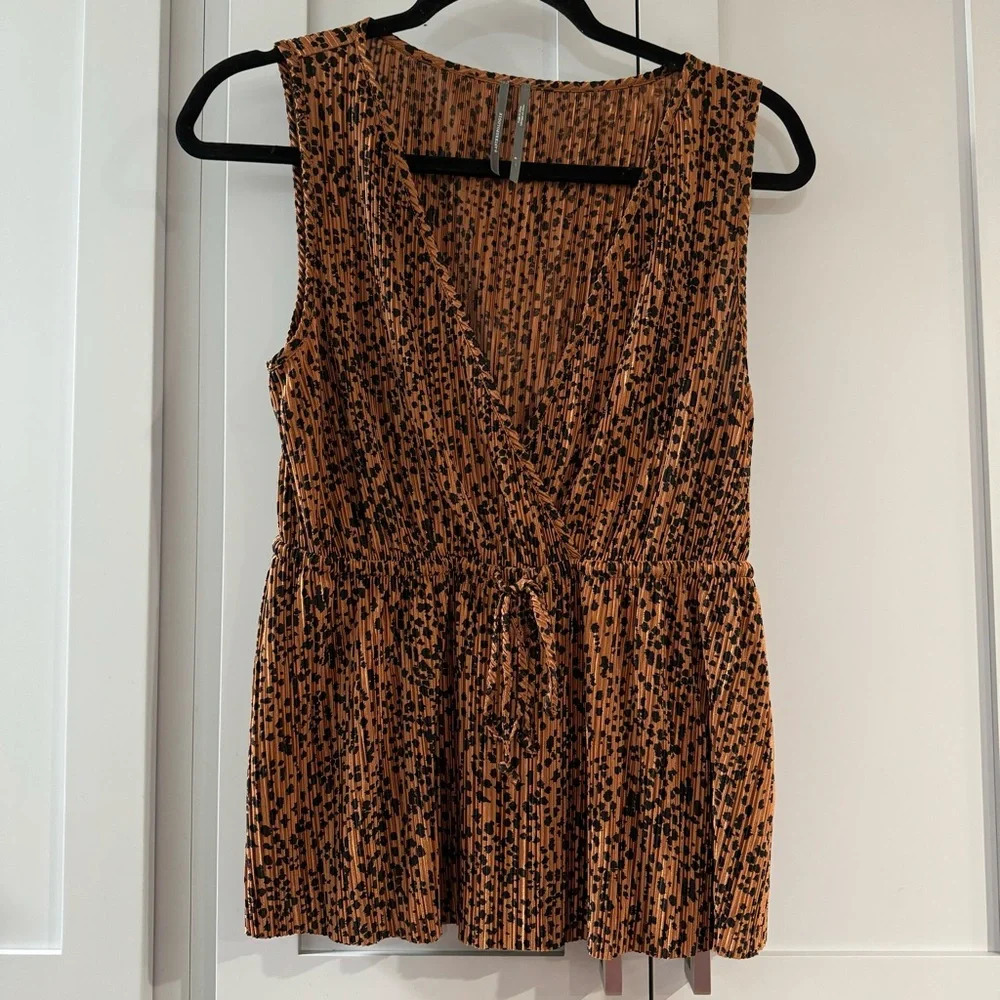 Anthropologie Leopard Print Deep V-neck Drawstring‎ Waist Blouse